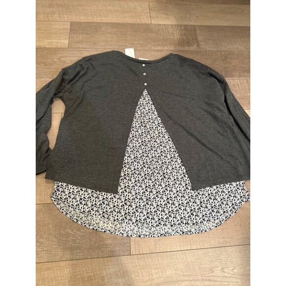 Suzanne Betro Simple Charcoal & White Floral Open-Back Layered Tunic 2X NEW - Picture 7 of 7